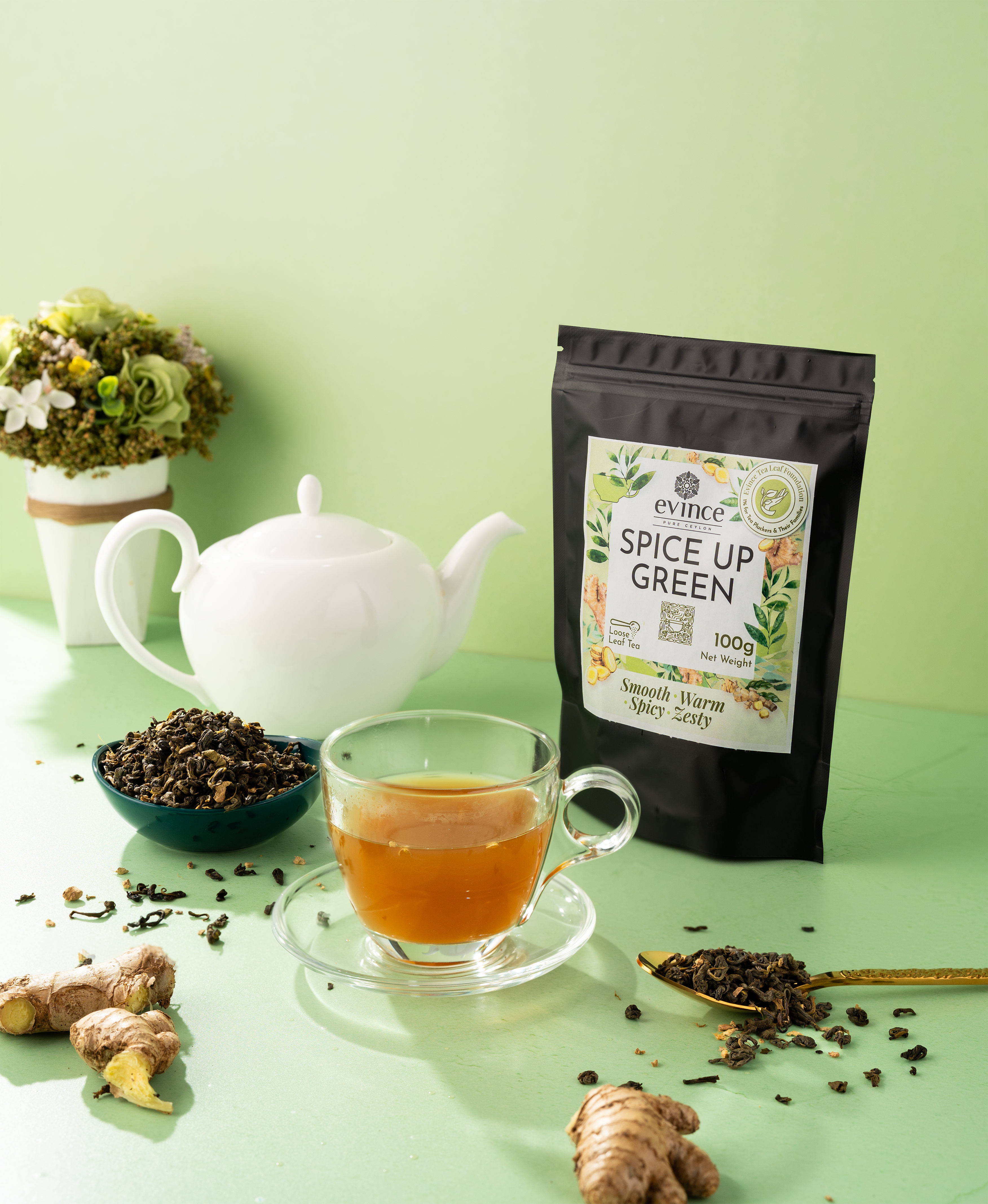 トップス green tea Herbal Green Tea - Spice Up Green by Evince – Evince Tea
