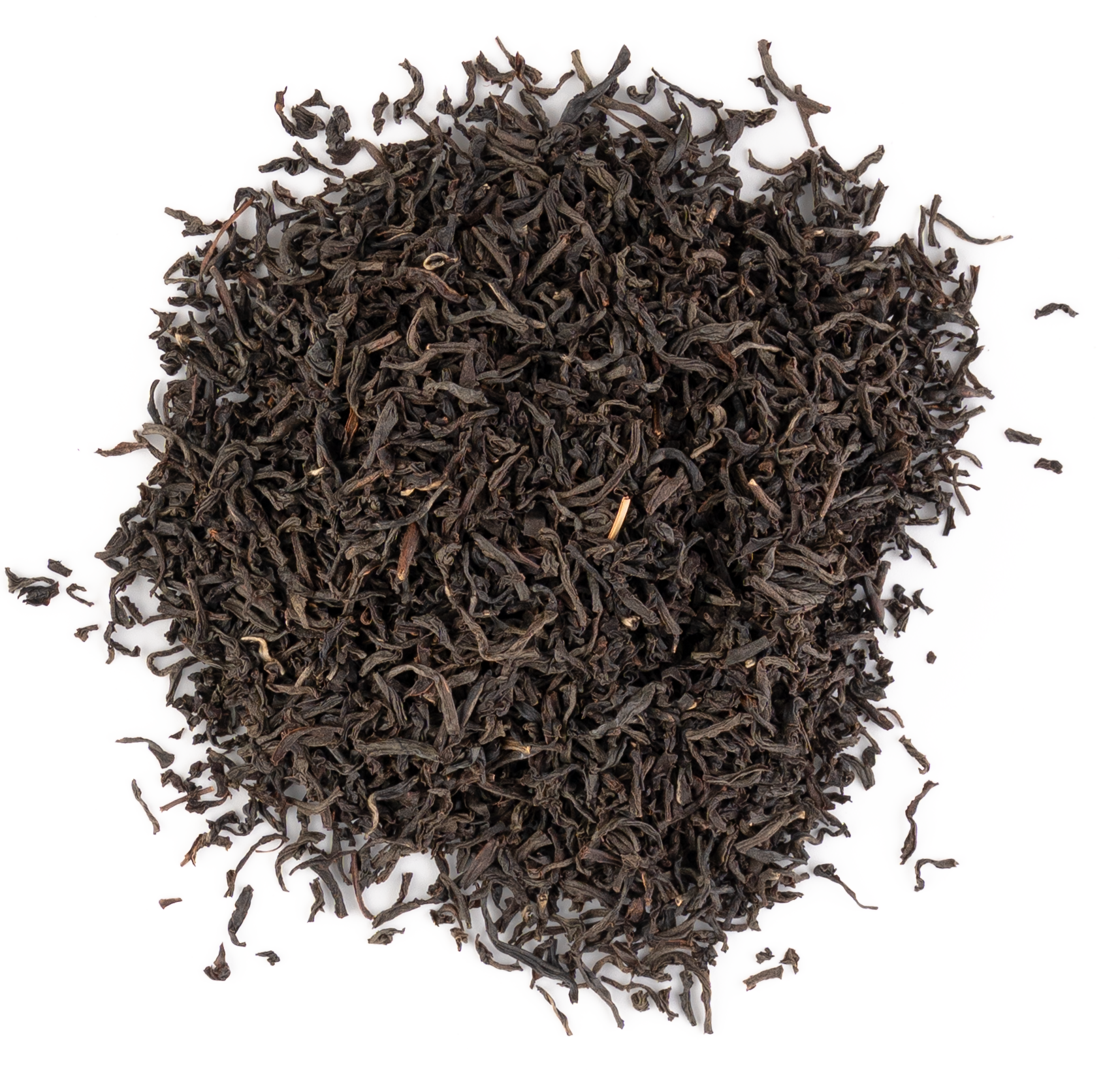 English Breakfast tea with loose leaf blend on a white background