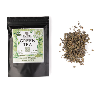 Loose leaf  Green tea and its pack on a white background