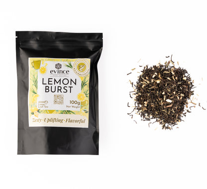 Zesty lemon-infused green tea with lemongrass and citrus peel with its pack on a white background